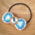 可愛いリボンのビーズ刺繍ヘアゴム★水色★