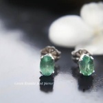 AAA 宝石質グリーンカイヤナイト/OVALファセットカットpost pierce sv925/樹脂オメガイヤリング