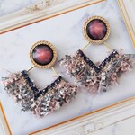ツイードフリンジタッセルピアス ピンク×ブラック