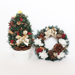 イルミネーション付き　クリスマス ツリーと ミニ リース のセット  クリスマスツリー  クリスマスリース 大王松の 松ぼっくり  ウィンターリース クリスマス飾り