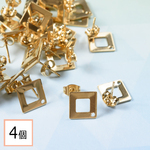 (ss-00401)【サージカルステンレス 316L 】幾何学 デザイン 通し穴 四角 ひし形 ピアス ゴールド 10mm 4個(2ペア) キャッチ付き ステンレス アクセサリー パーツ 金属アレルギ