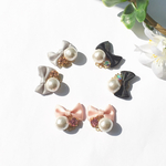 リボンとコットンパールのイヤリング(ピアス)