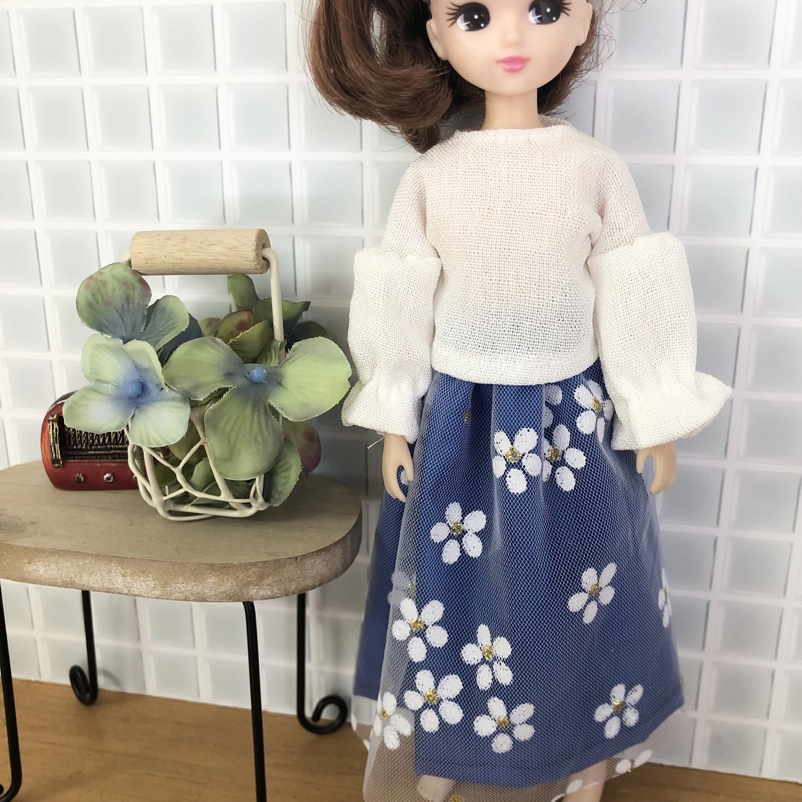 リカちゃんハンドメイド服ブラウスとチュールスカート