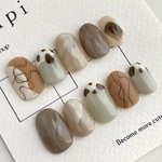 くすみgreen×brownニュアンスネイルチップ