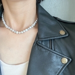 ［再販］e’che originals fresh water pearl light gray short necklace 