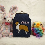 《46》コリー「セーブル」刺繍 シガレットケース ピンク文字