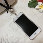 ◎ショルダーストラップ　スマホ　ショルダー　携帯ストラップ　ハワイアンリボンレイ　ブラック　黒　◎オーダー受付中！