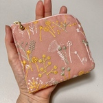 半額セール】L字ファスナーミニ財布　＊花と蝶 - ピーチ＊ 