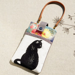 スマホポーチ(Ｌ) S-L82（カラフル・フラワー × 黒ネコ、グレー）