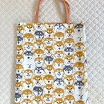 ＊送料無料＊　ぺたんこバッグ：柴犬顔柄（持ち手：オレンジ）