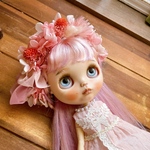ピンクのお花のヘッドドレス❁シフォンのリボン☆ネオブライス☆ドライフラワーとプリザーブドフラワー