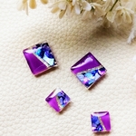 【 ﾋﾟｱｽ / ｲﾔﾘﾝｸﾞ 】Purple ＊M＊ ｽｸｴｱ  2way選択可能  レジン 紫 パープル パール 四角 シェル 上品 控えめ 小ぶり ゴールド 仕事 オフィス 煌めき  ギフト