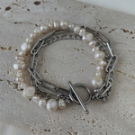 淡水パール ステンレス ダブルチェーン マンテル ブレスレット