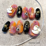 ニュアンス Halloween 🎃👻 ハロウィンネイル ハロウィン おばけネイル ぷくぷくネイル オレンジネイル パープルネイル ブラックネイル ニュアンスネイル ネイルチップ マーブルネイル