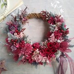 Jolie botanique＜ Vin rouge＞＊ハーフムーンリース＊秋リース＊冬リース＊プリザーブドフラワー＊お花＊ギフト＊結婚祝い＊新築祝い＊両親贈呈品＊クリスマス