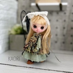 プチブライス　アウトフィット　ドットミニヨンワンピース&リバティフリルベスト＆ヘアリボン　3点セット　ハンドメイド　服