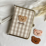名入れ 母子手帳ケース コンパクト がま口 くまさん クマ チェック 名前入り 名前入れ 刺繍　