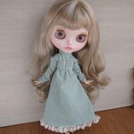 再586.グリーンのピンタックワンピース※ブライスアウトフィット1/6ドール用 
