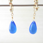 青い一粒のしずく　イヤリング/ピアス　大きなドロップ/しずく型