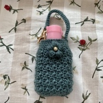 秋冬用お花付き🌸模様編み消毒液ホルダー⭐︎ブルーグリーン