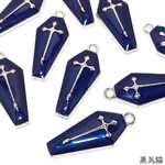 青い十字架エナメルチャーム シルバー 4個【十字架パーツ】