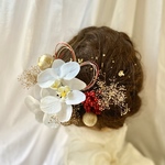 結婚式　和装　胡蝶蘭の髪飾り　金箔＆水引付き／成人式　卒業式　振袖　袴