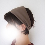 新作薄手光沢感がきれいな　天竺ニット グレーカーキ★ゆるターバン**　プチ防寒にも