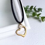 本革紐×オープンハート&花のペンダントネックレス