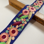 約5.5cm幅/刺繍リボン/ブルー/カラフル花刺繍/レトロ