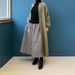 起毛リネンのコートワンピース。スタンドカラー。カーキ【受注製作】