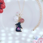 黒うさぎと天然石(ピンクトルマリン)コットンパールのネックレス