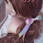 春カラー大人可愛い　シンプル　ロングリボンヘアゴム　　サテン太幅　パステルレインボー　<ロング>