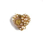 Pearl Heart  バロックパールとドイツ製アクリルパーツのビーズ刺繍ブローチ　オレンジピンク
