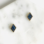 小さなダイヤのブルー螺鈿のピアスイヤリングSmall　Diamond shape  Blue Mother-of-pearl  pierced earrings【1503】#秋色