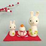 2023(卯年) うさぎ親子のお正月飾りセット（四つ葉のクローバー）☆羊毛フェルト【受注制作】