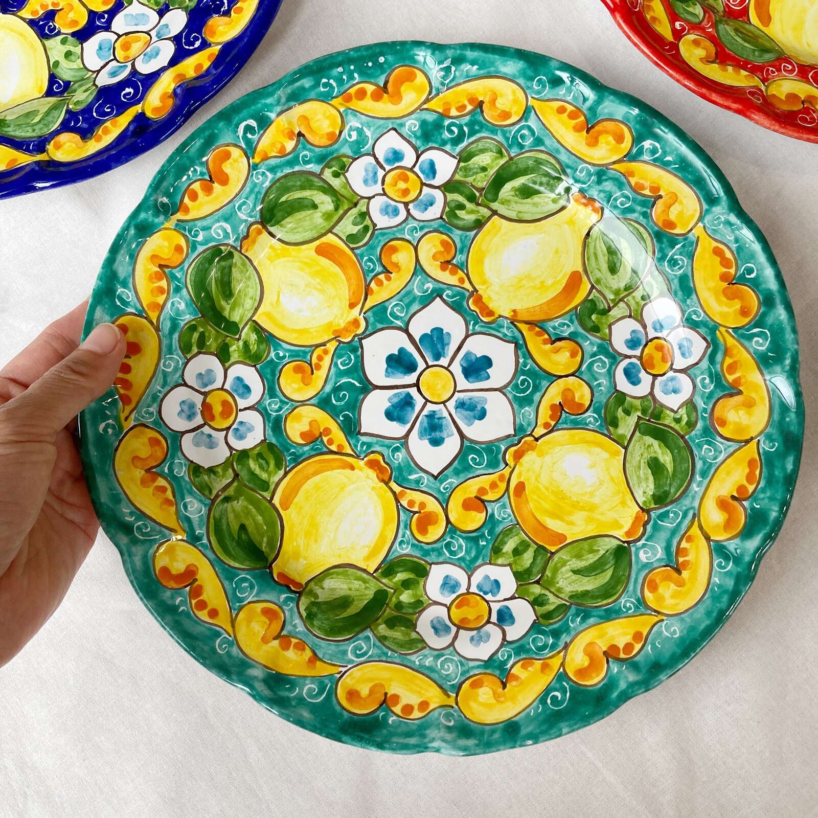 丸皿 26cm GEO017 マヨリカ焼き イタリア陶器 レモン柄 絵皿