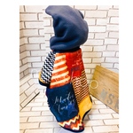 10/7　20時OPEN●完成品●2Lサイズ●スポッとマント●フリース星条旗ブロック×Navy無地●