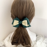 アリアリボン 深緑×ゴールド グリーン 金 リボンバレッタ  リボン ヘアアクセサリー 大人 バレッタ ポニーフック ヘアゴム やっとこピン クリスマス