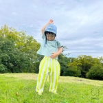【90〜120】若苗色:ふとストライプ　-ゆるパンツ-