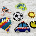 【送料無料】　No.4863　刺繍ワッペンB　７個セット　気球・サッカーボール・宇宙飛行士