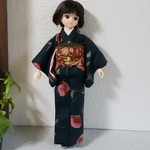 【再販2】リカちゃん着物＊黒地に花模様の着物セット