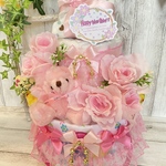 おむつケーキ・2段（大）女の子・ピンク