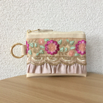 インド刺繍リボンのフリルポーチ