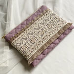 ファスナー母子手帳ケース　インド刺繍リボン　マルチポーチ　　お薬手帳ケース　スモーキーパープル