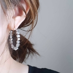 ◇◆ cube glass beads ◆◇ フープピアス / gray & silver / L size