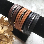 本革　ブレスレット　5連　スワロフスキー