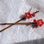 リアル紅梅の竹かんざし 梅の折り枝