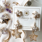 triple star mini bijou pierce ［星　パール　大ぶり　ビジュー　ピアス　イヤリング］