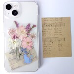 全機種対応　スマホステッカー　スマホケース押し花インナーシート　139　チドリソウの花束ときらきら猫ちゃん