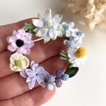 Jungiko専用ページ/ブルースターのリースブローチ&ネックレス・レース編み・バッグチャーム・カモミール ・紫式部・紫陽花・万華鏡・フランネルフラワー・ブルースター